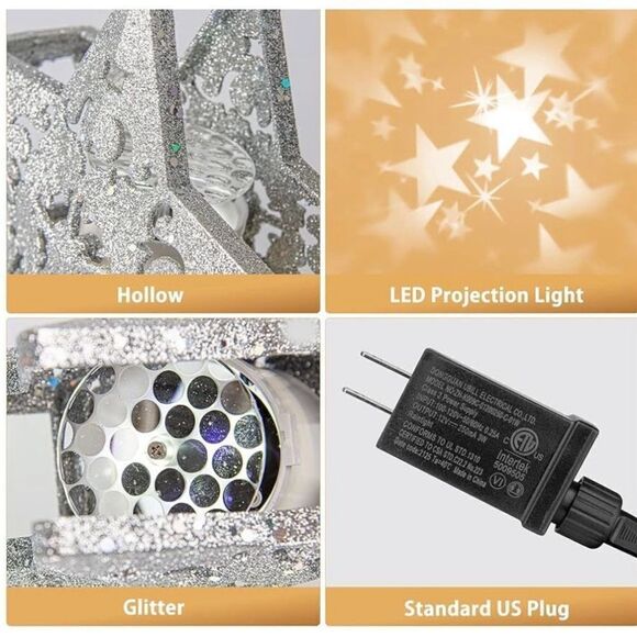 DUSHX Christmas Tree Toppers 3D Projector LED Lights Decorations, Glitter star C - Picture 4 of 4